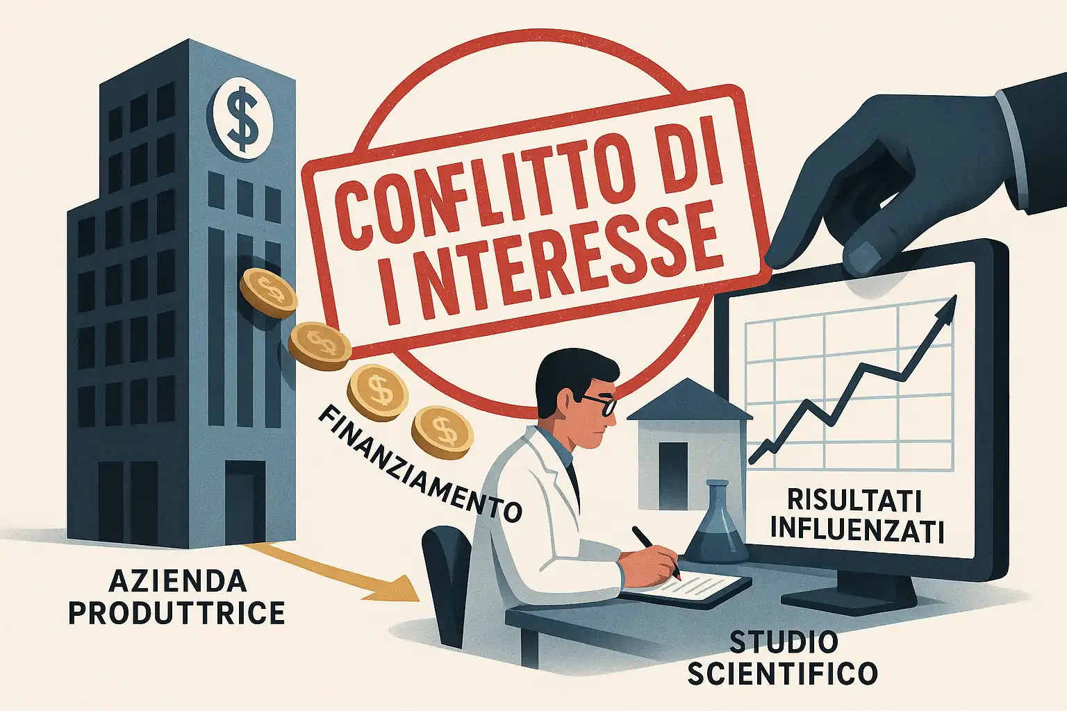 Mano gigante altera i dati di un ricercatore in laboratorio
mentre riceve fondi da un'azienda.